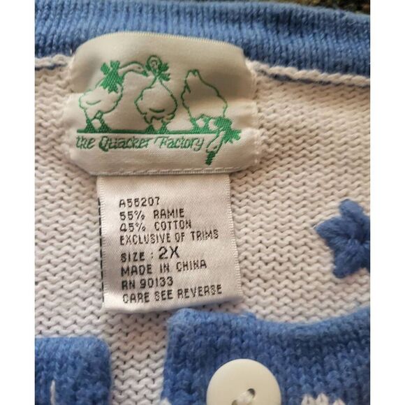 Vintage Quacker Factory Cardigan Sweater Women's 2X White Embroidered Sailboat - Picture 4 of 5